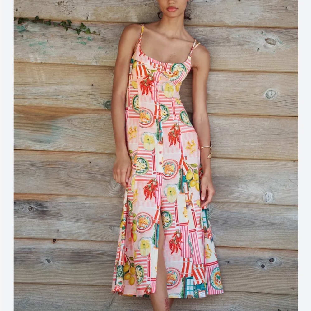 Zara Multicolor Floral Midi Dress linen cotton blend